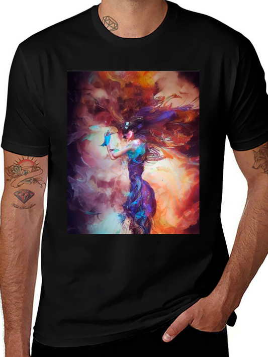 Artistic Woman Print Black T-Shirt