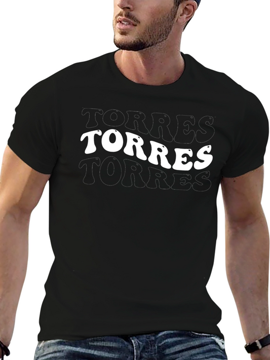 Retro Torres Graphic Tee - Bold Black Cotton T-Shirt