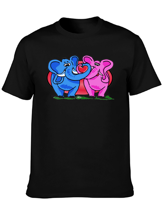 Elephant Love T-Shirt - Blue & Pink Elephants