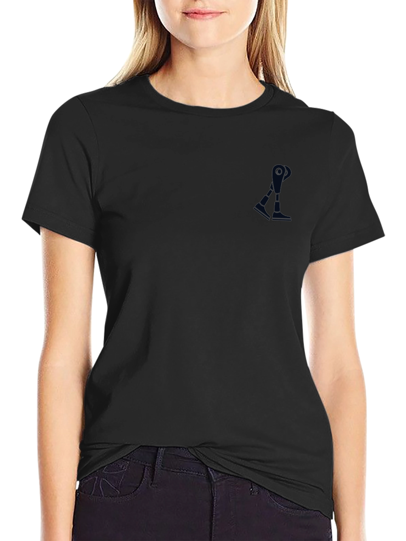 Mens Black Crew Neck T-Shirt with Subtle Graphic