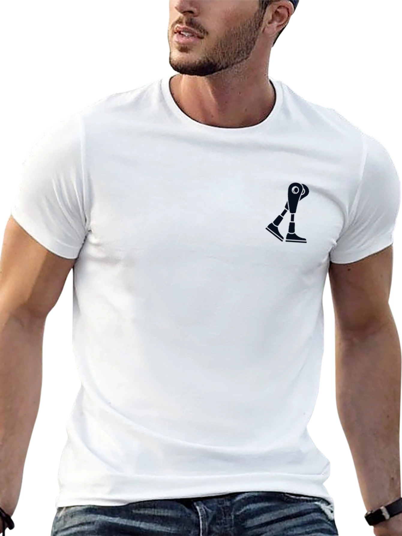Mens Black Crew Neck T-Shirt with Subtle Graphic