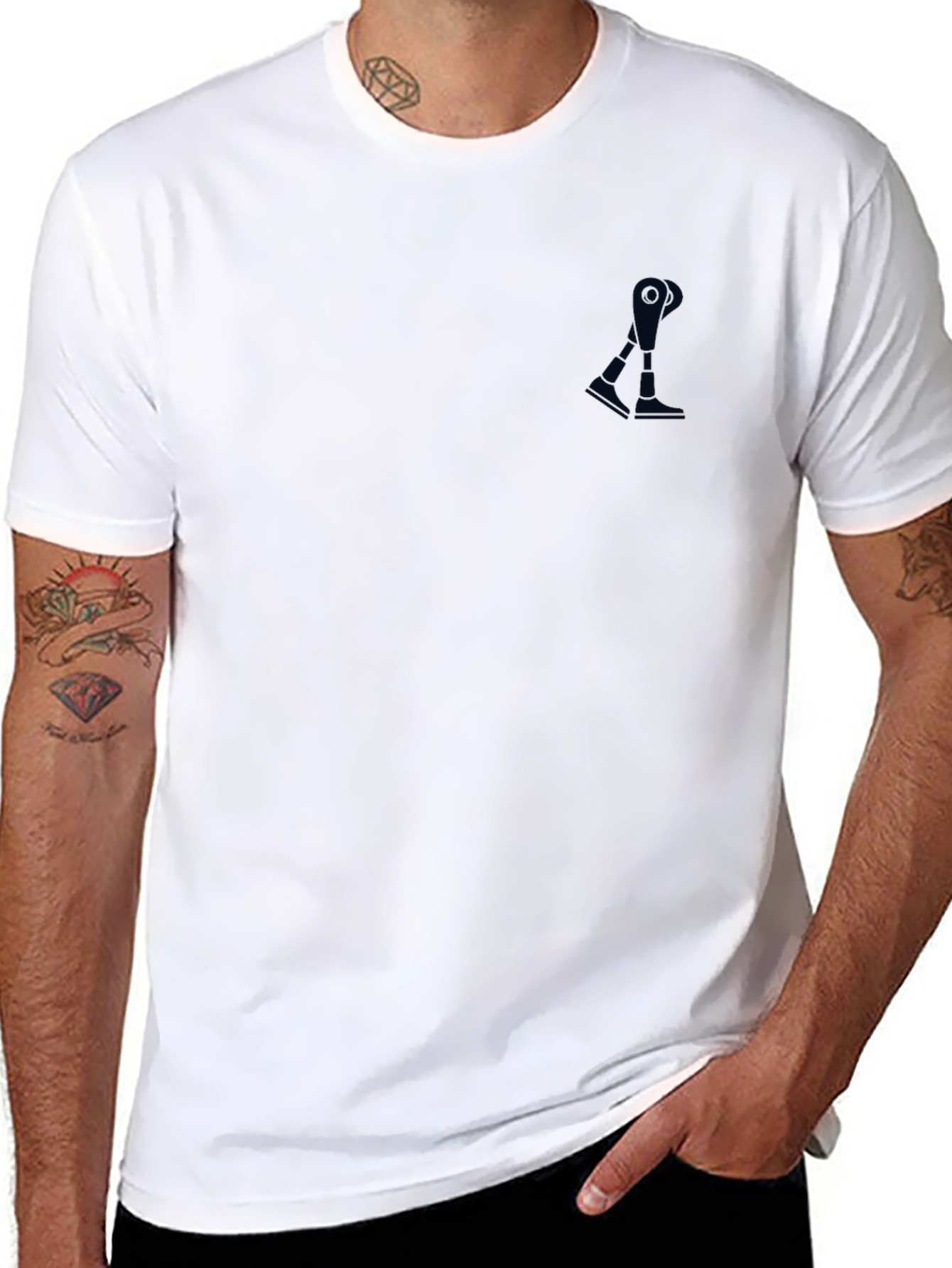 Mens Black Crew Neck T-Shirt with Subtle Graphic