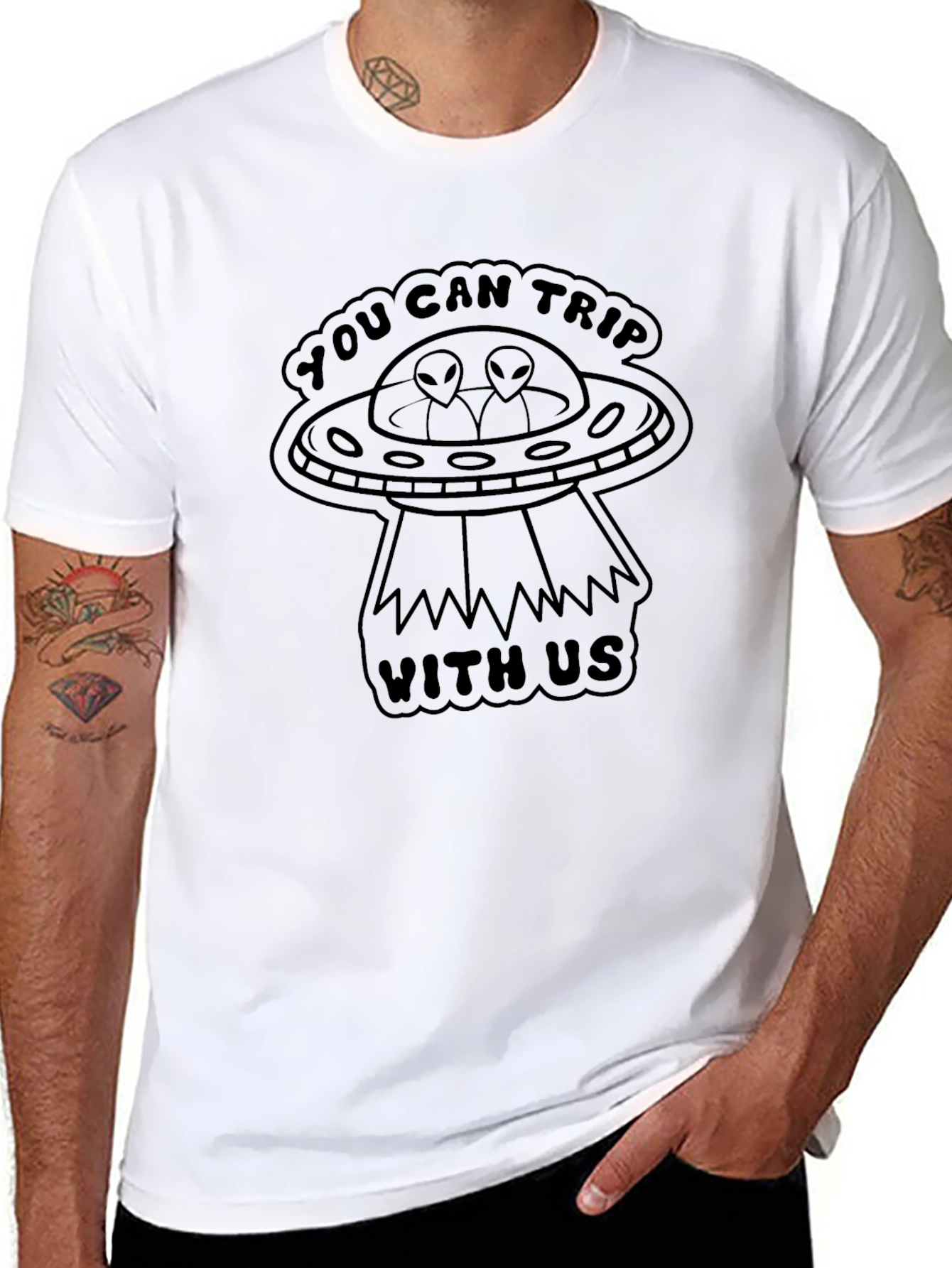 You Can Trip With Us Alien UFO Black T-Shirt