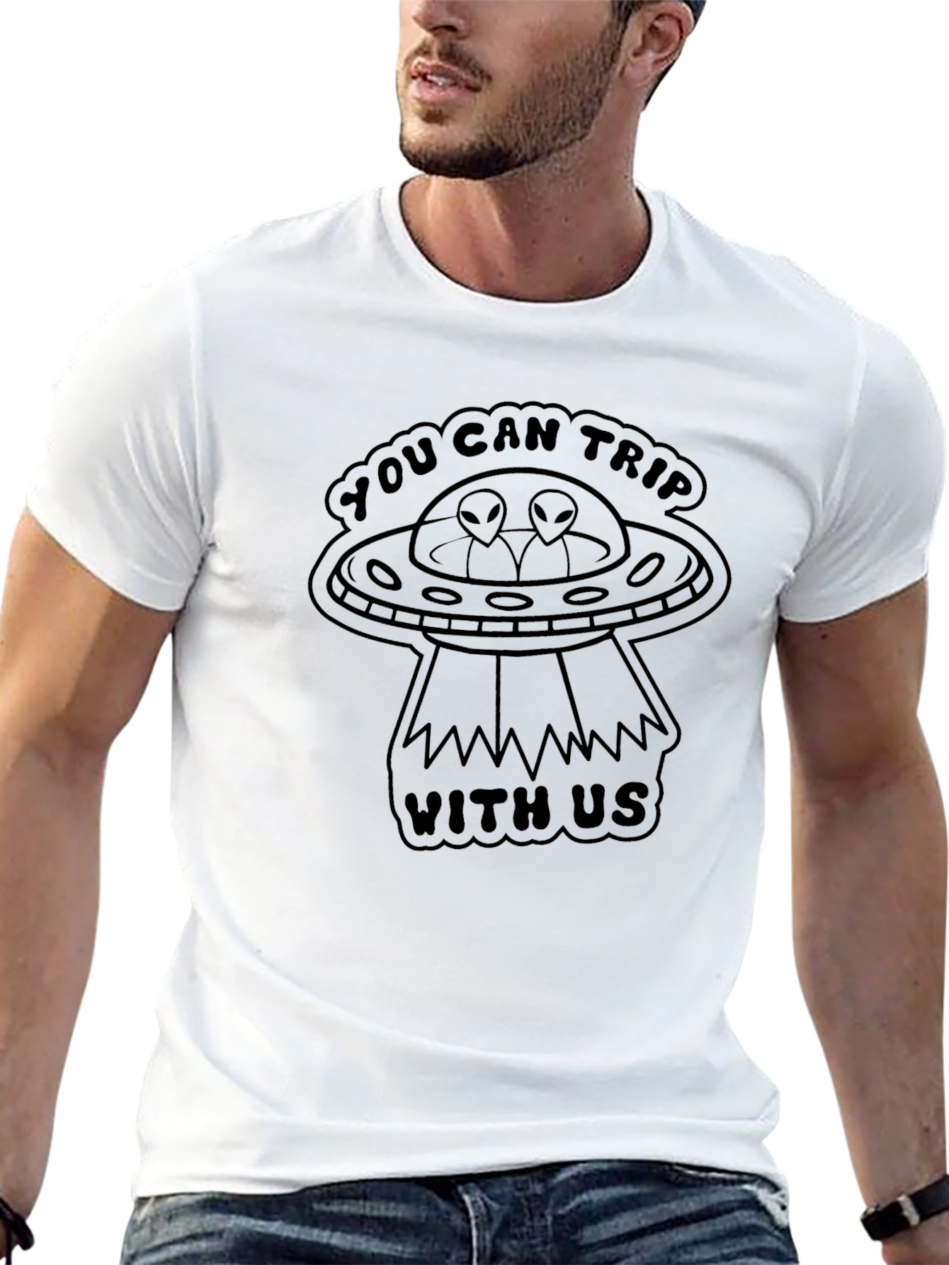 You Can Trip With Us Alien UFO Black T-Shirt