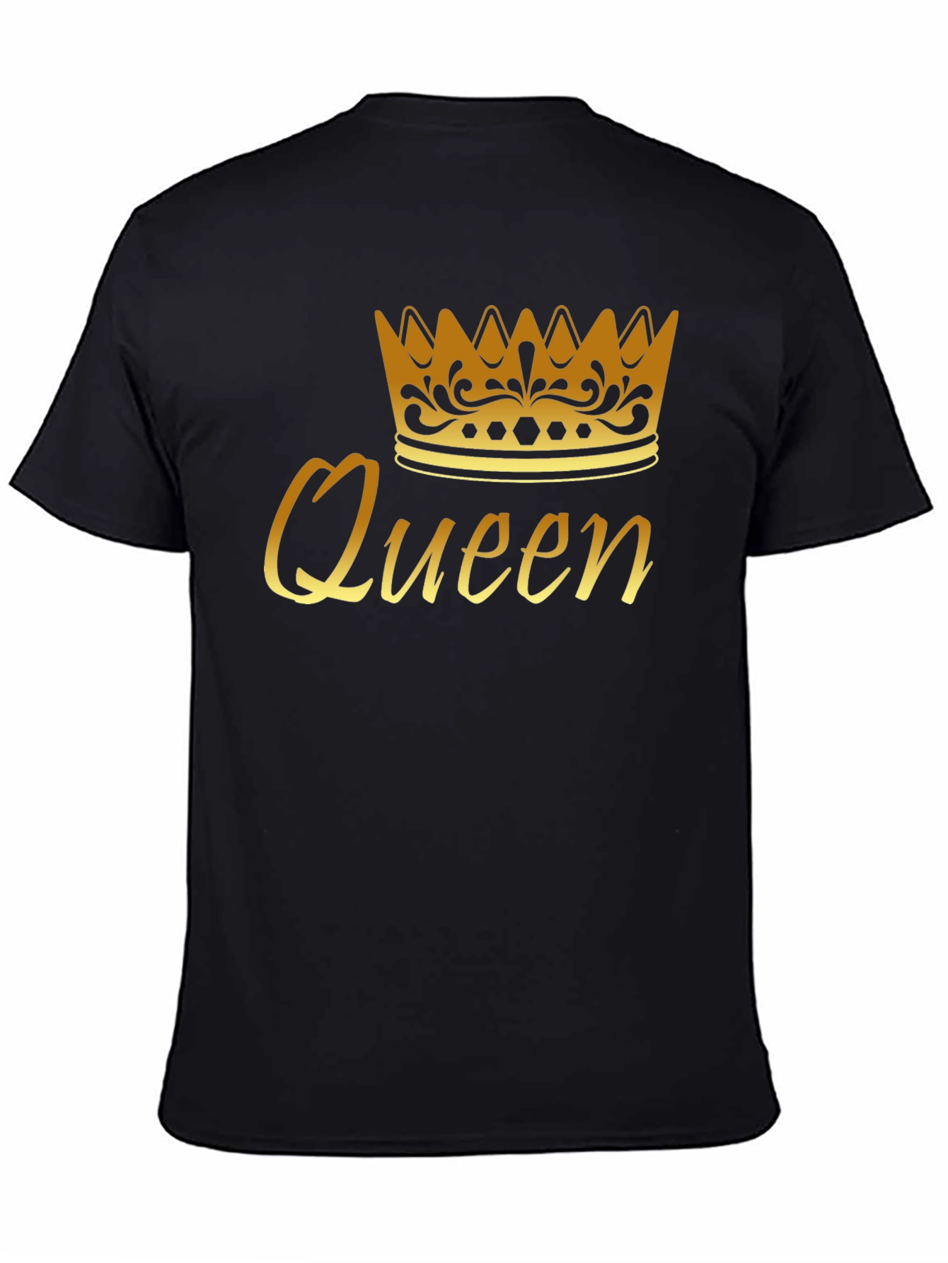 Queen Crown Graphic Tee - Gold Print Black T-Shirt