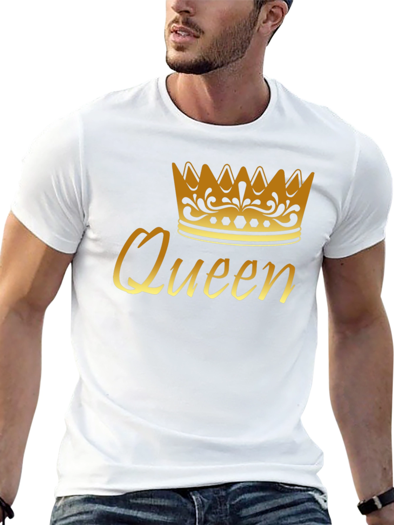 Queen Crown Graphic Tee - Gold Print Black T-Shirt