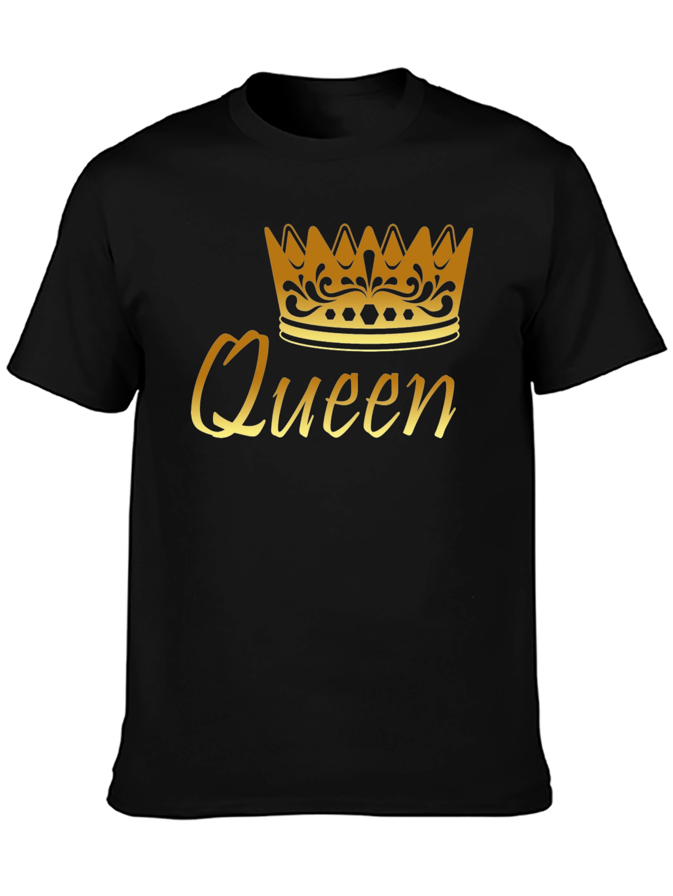 Queen Crown Graphic Tee - Gold Print Black T-Shirt