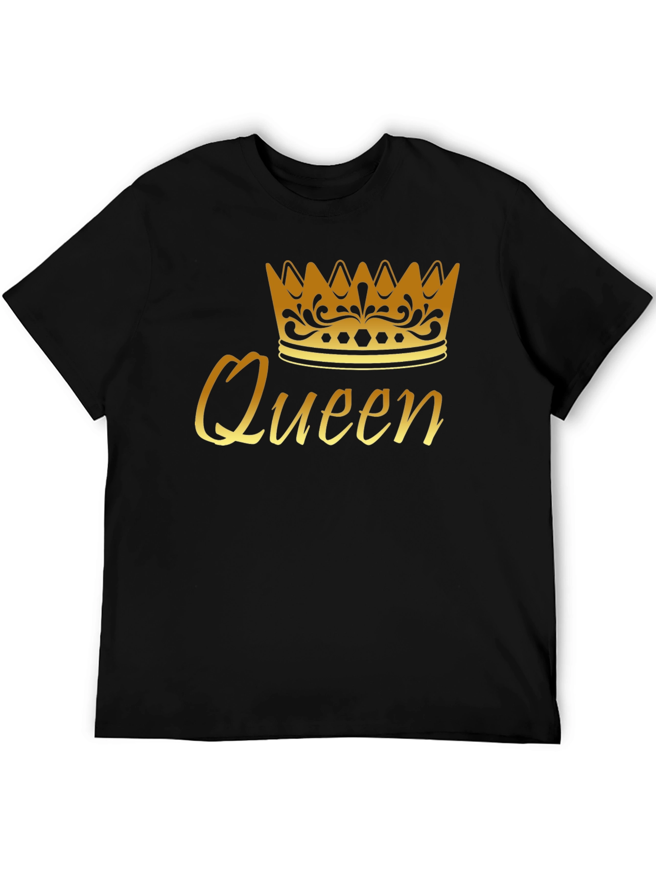 Queen Crown Graphic Tee - Gold Print Black T-Shirt