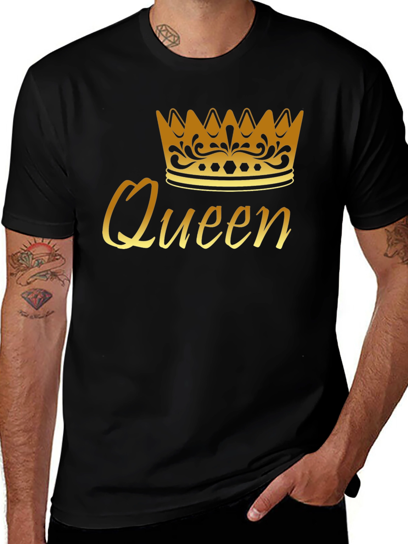 Queen Crown Graphic Tee - Gold Print Black T-Shirt