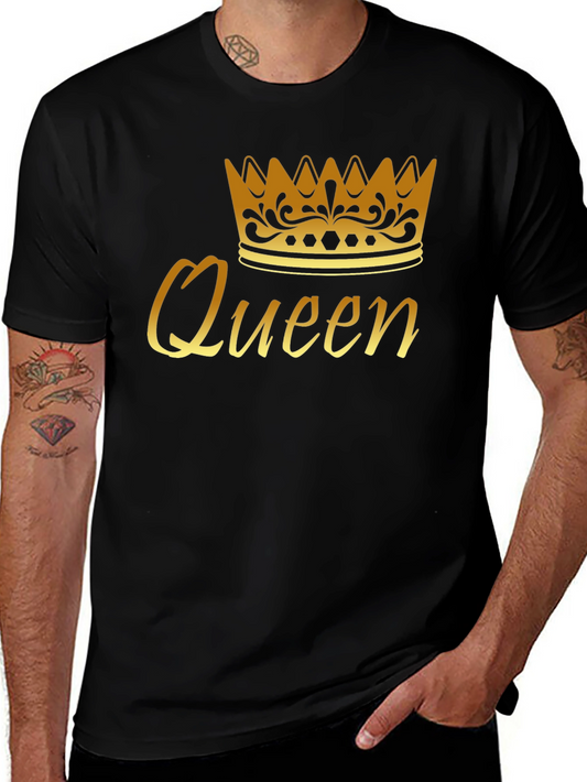 Queen Crown Graphic Tee - Gold Print Black T-Shirt