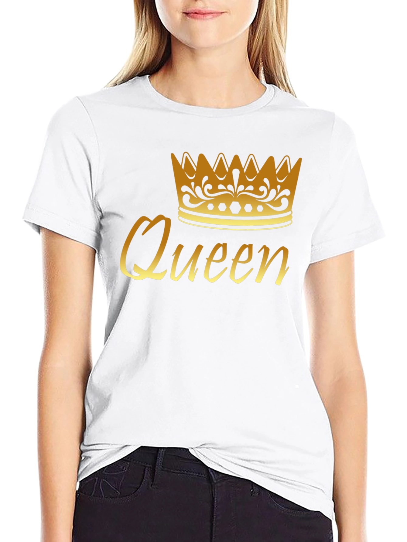 Queen Crown Graphic Tee - Gold Print Black T-Shirt