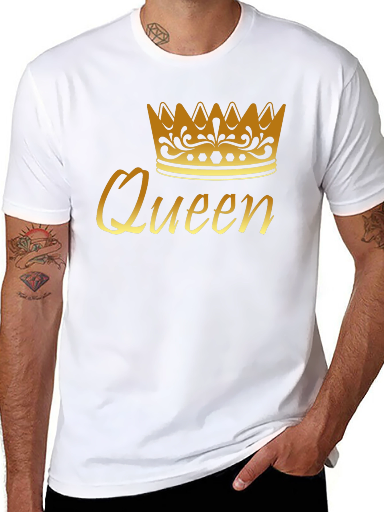 Queen Crown Graphic Tee - Gold Print Black T-Shirt