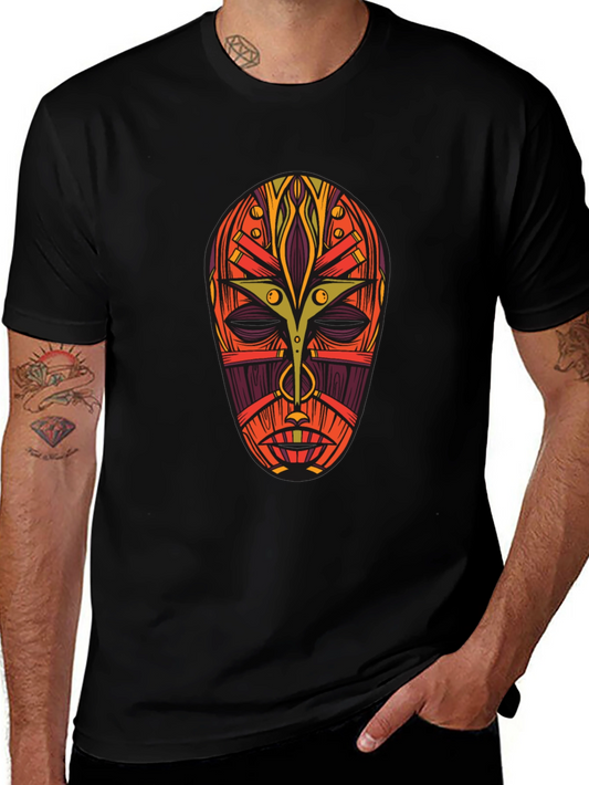 Tribal Mask Graphic Tee - Bold Artistic Design