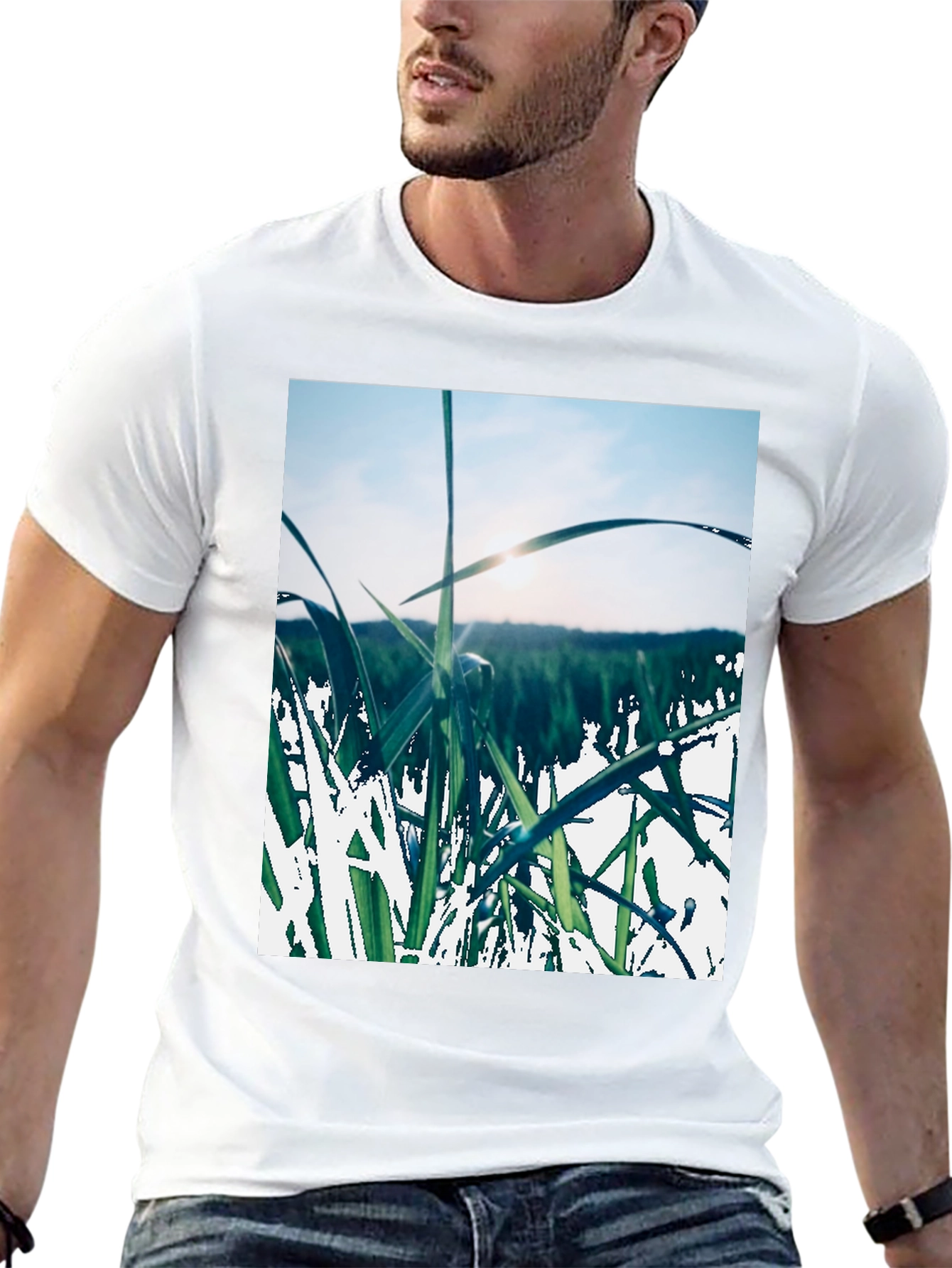 Grass Field Print Black T-Shirt