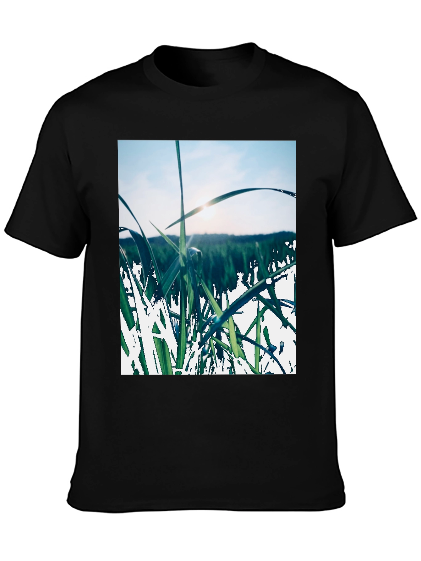 Grass Field Print Black T-Shirt