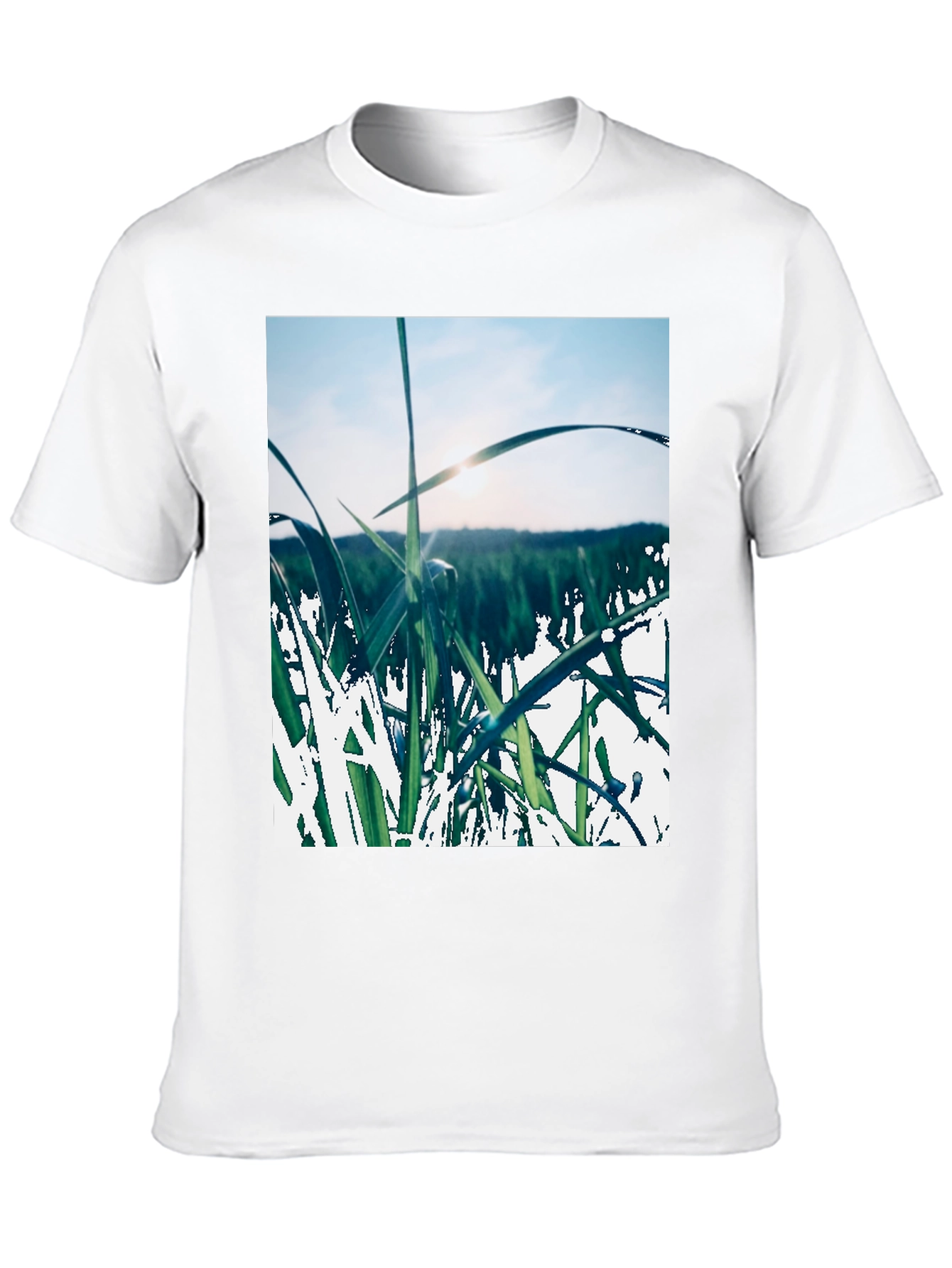 Grass Field Print Black T-Shirt