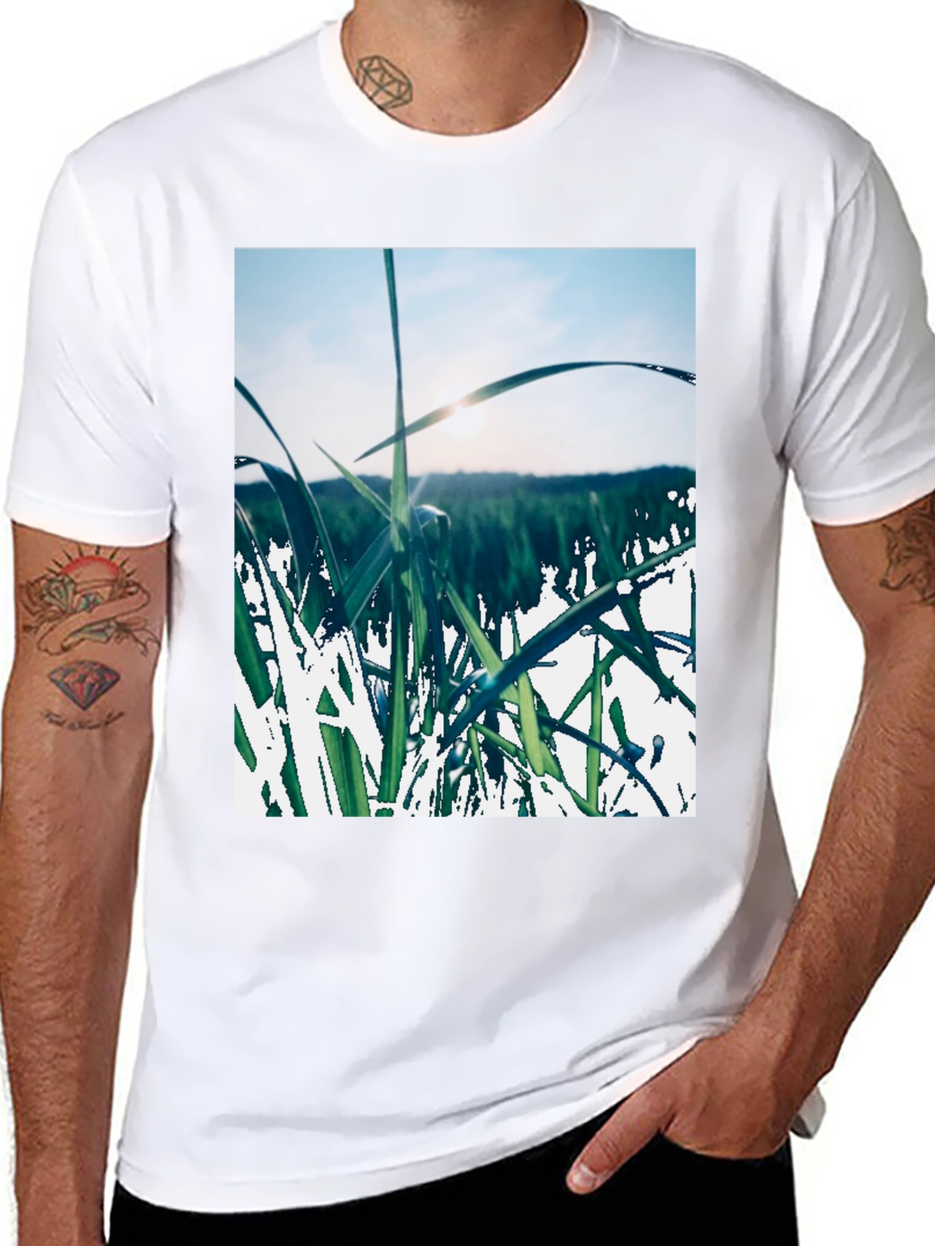 Grass Field Print Black T-Shirt