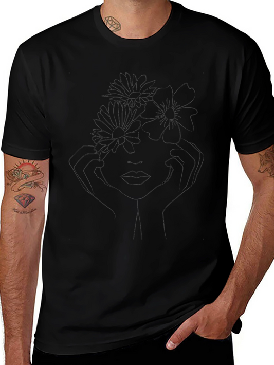 Floral Face Line Art Graphic T-Shirt
