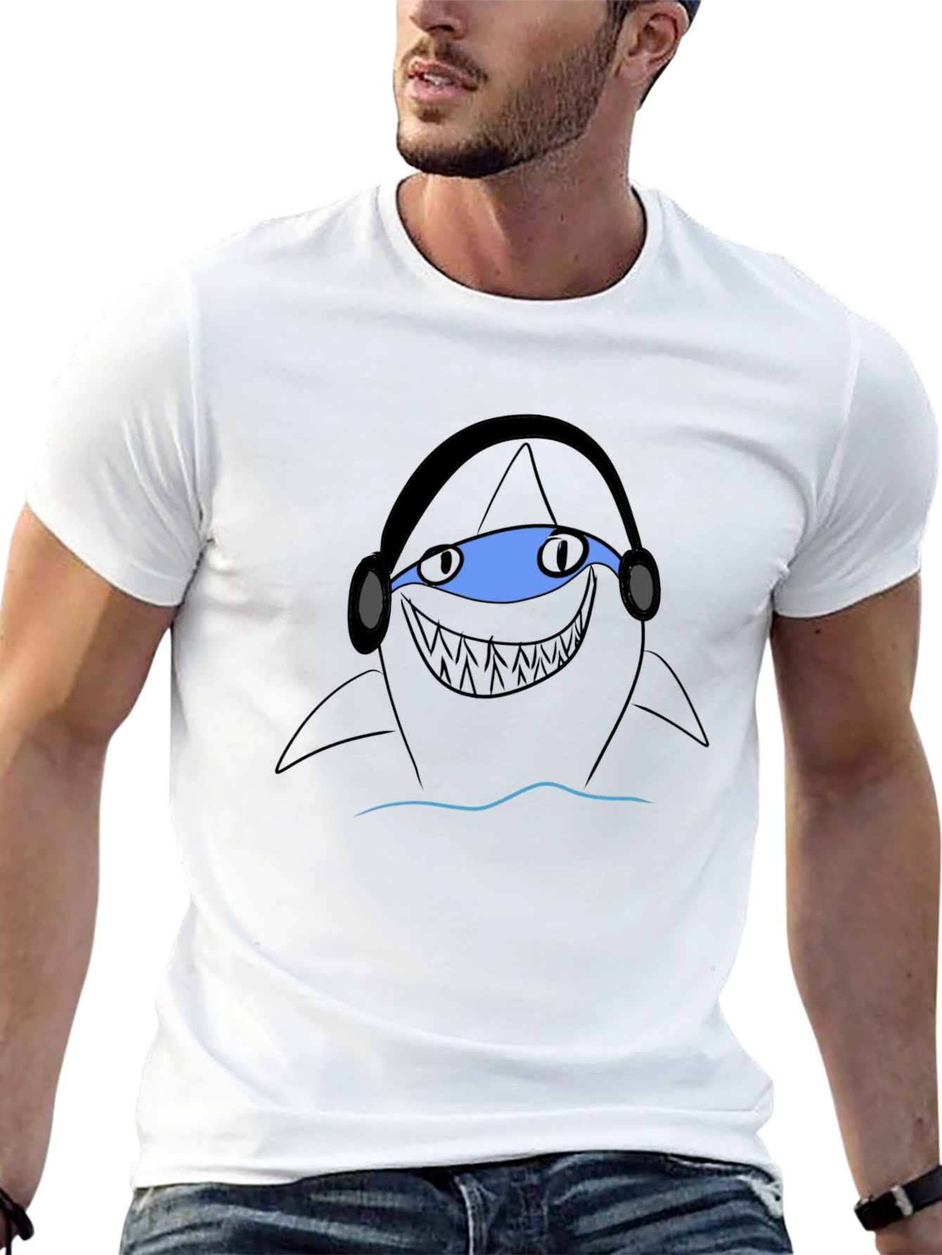 Shark DJ Graphic Tee - Black Cotton T-Shirt