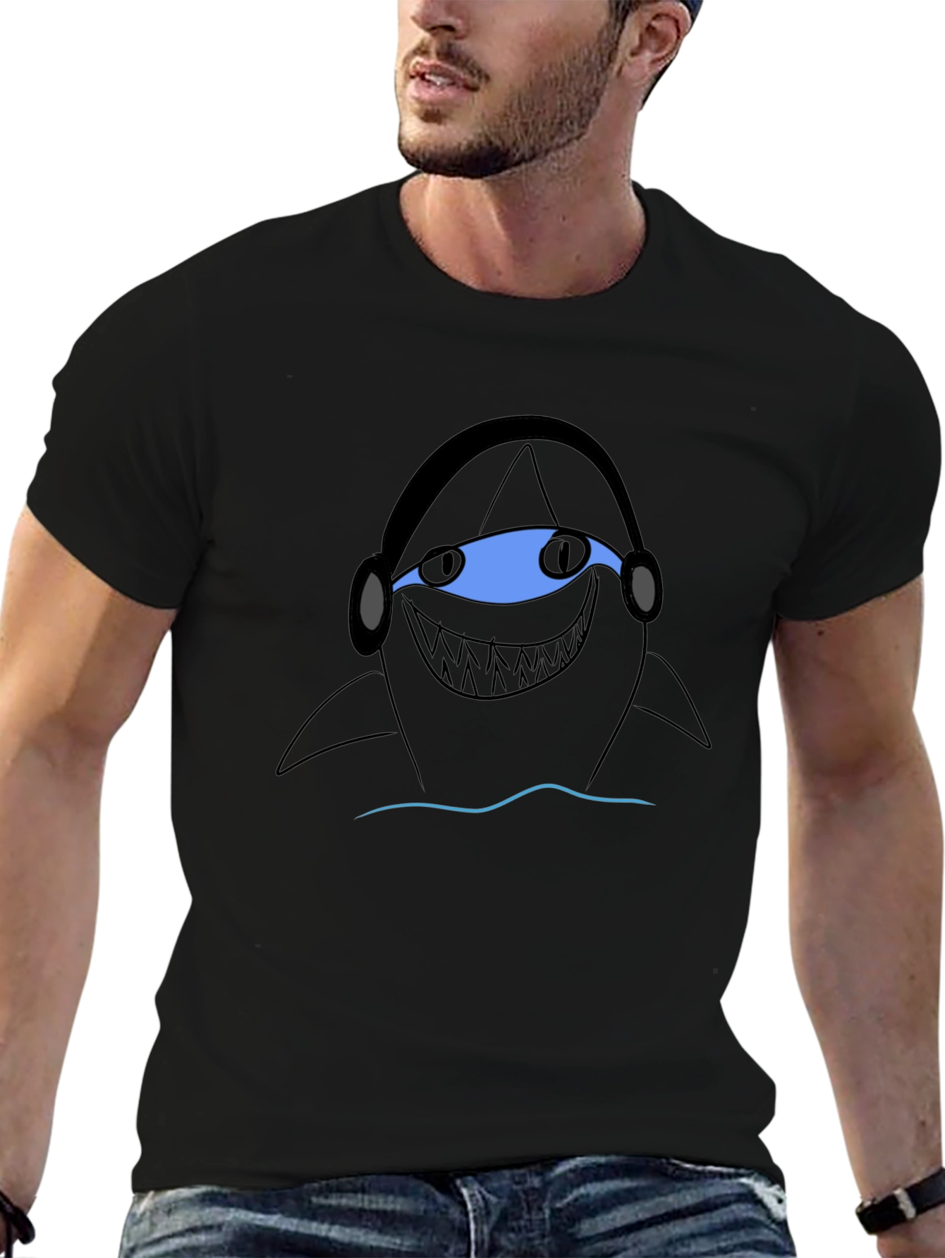 Shark DJ Graphic Tee - Black Cotton T-Shirt