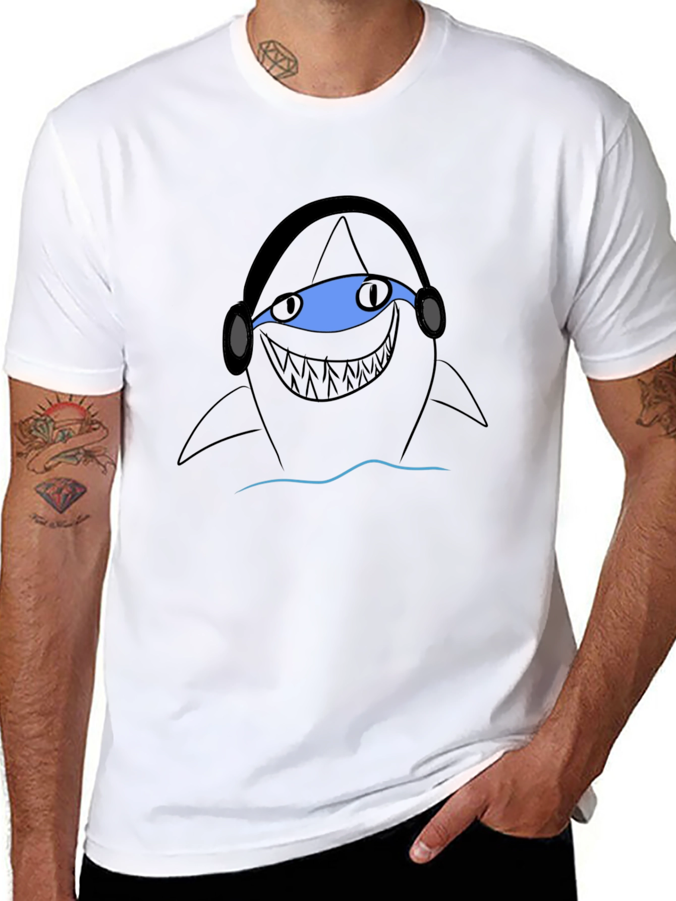 Shark DJ Graphic Tee - Black Cotton T-Shirt