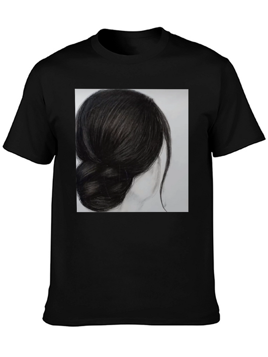 Artistic Hair Bun Graphic Tee - Stylish Comfort