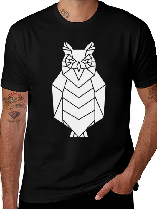 Geometric Owl Graphic Tee - Black