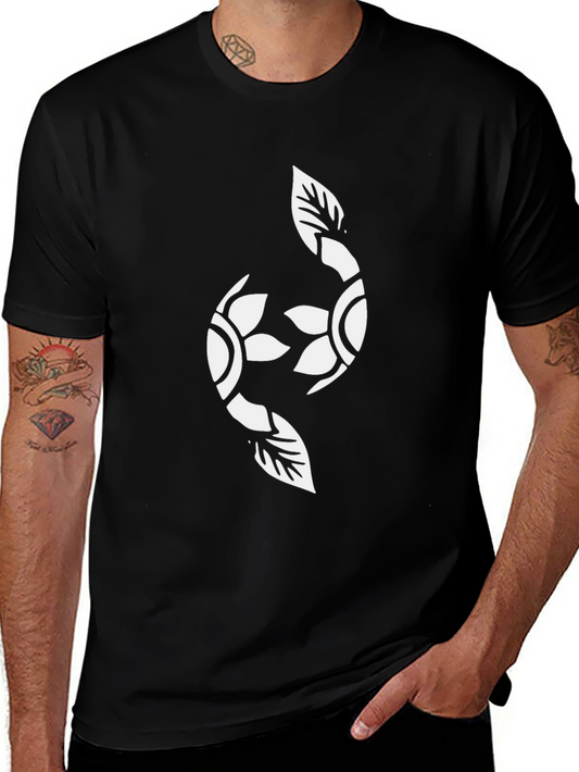 Black Graphic Tee with Floral Yin Yang