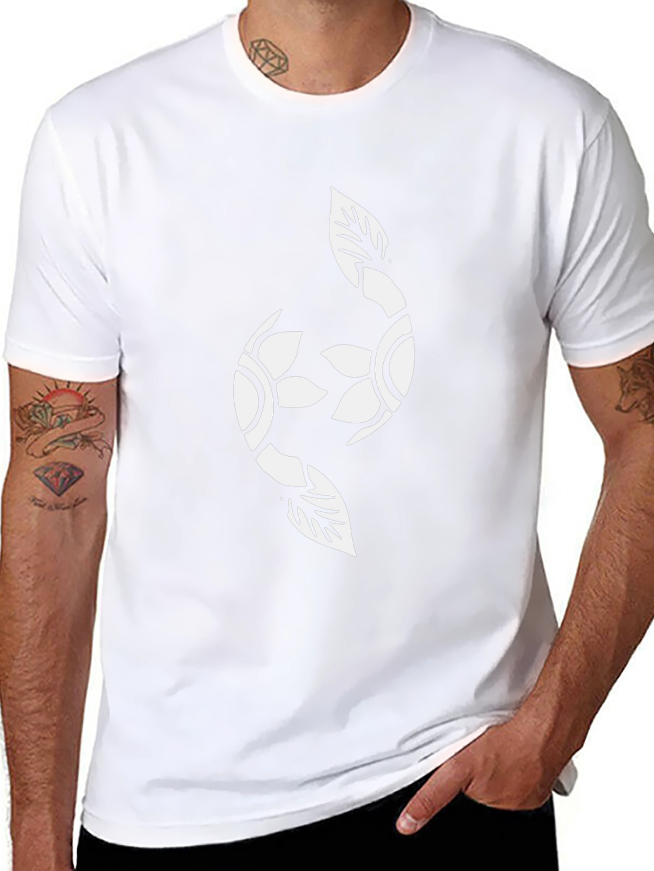 Black Graphic Tee with Floral Yin Yang
