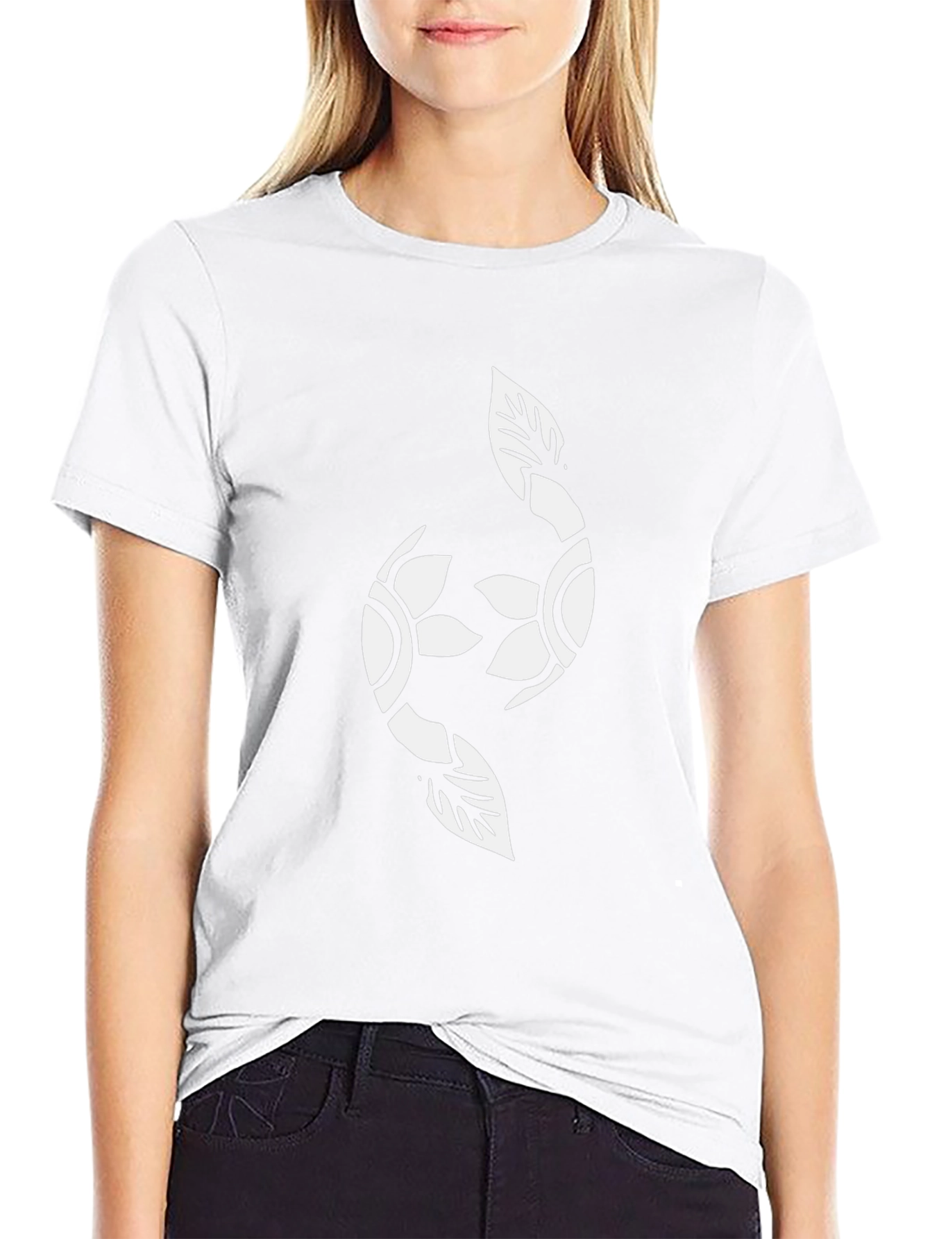 Black Graphic Tee with Floral Yin Yang