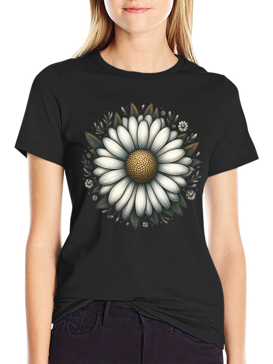 Daisy Graphic Tee - Black Cotton T-Shirt