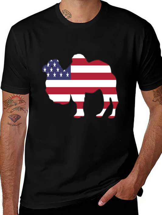 American Flag Camel Graphic Tee - Patriotic T-Shirt