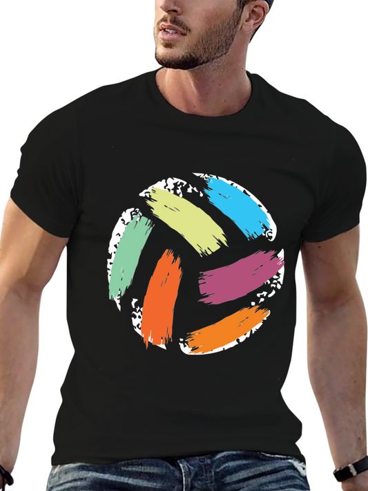 Abstract Brushstroke Volleyball Graphic Tee - Black
