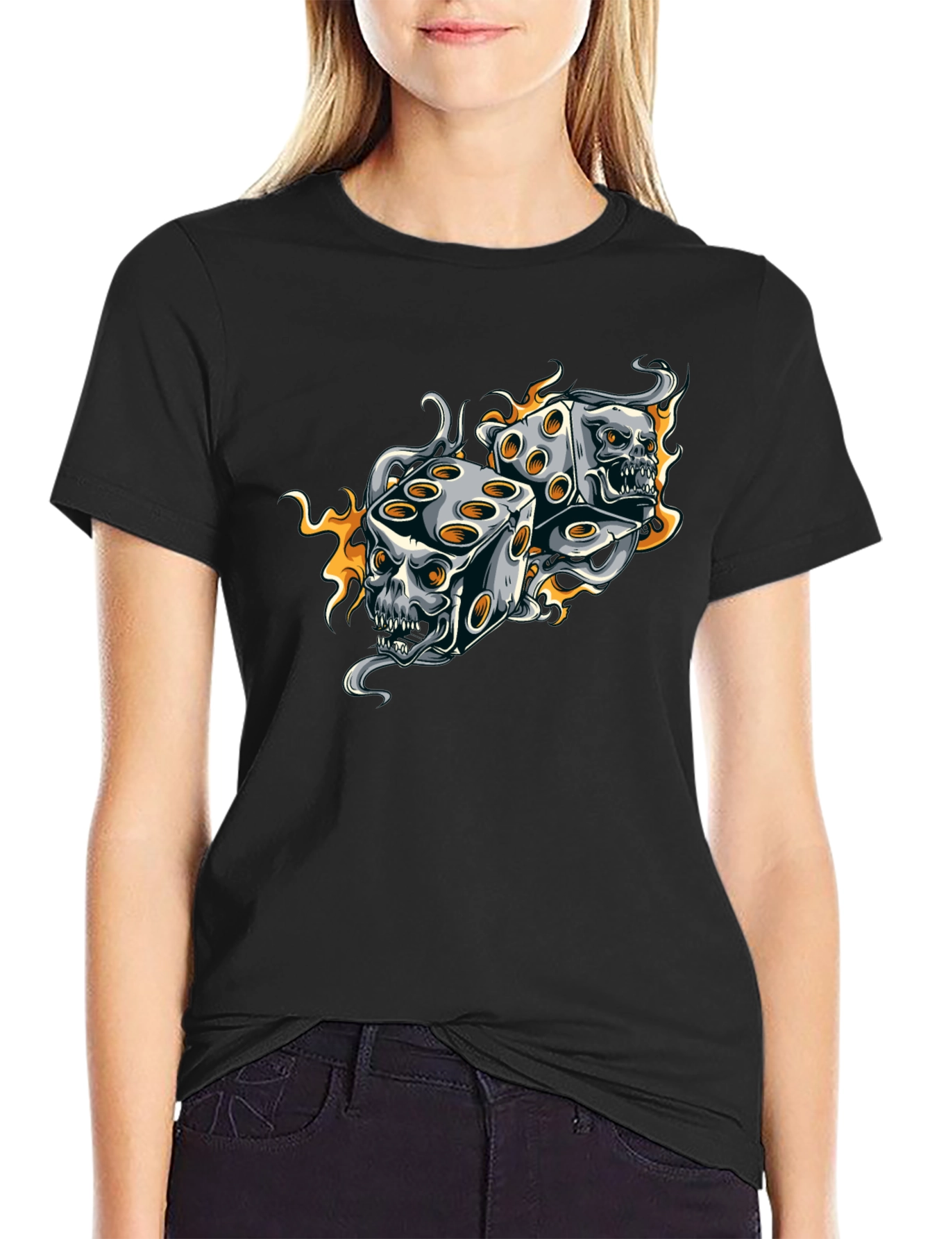 Skull Dice Graphic Tee - Edgy Black T-Shirt