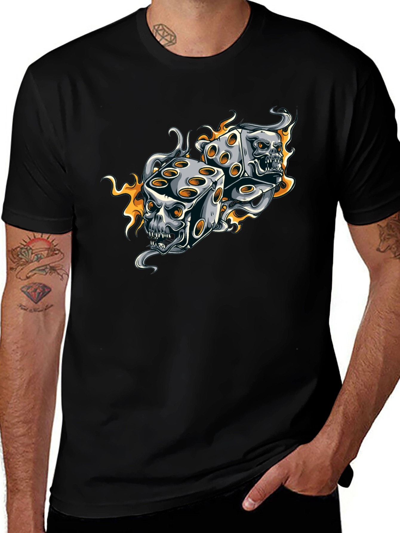 Skull Dice Graphic Tee - Edgy Black T-Shirt