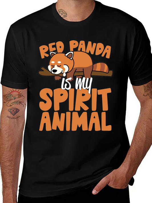 Red Panda Spirit Animal Graphic Tee - Black Cotton T-Shirt