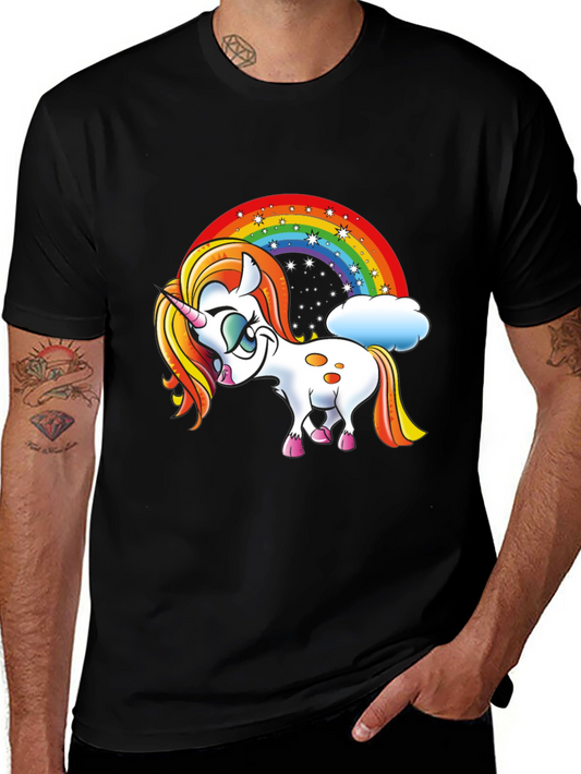 Unicorn Rainbow Graphic Tee - Black Cotton T-Shirt