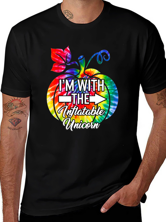 Inflatable Unicorn Pumpkin Tie-Dye Graphic Tee
