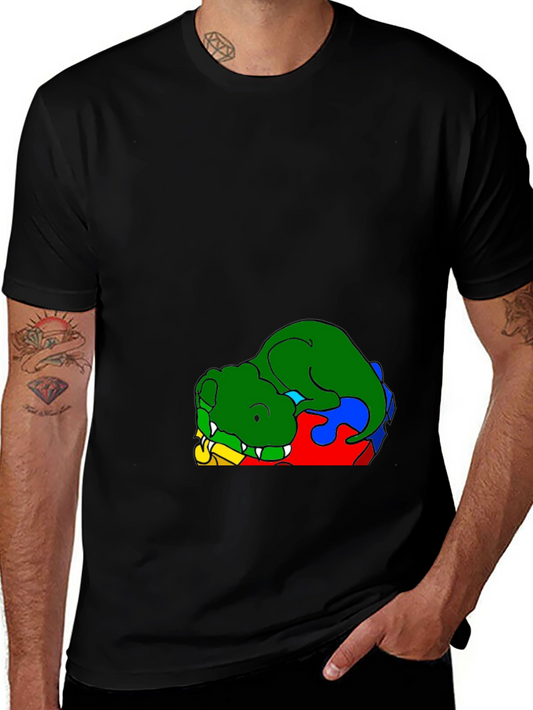 Cartoon Dinosaur Graphic Print Black T-Shirt
