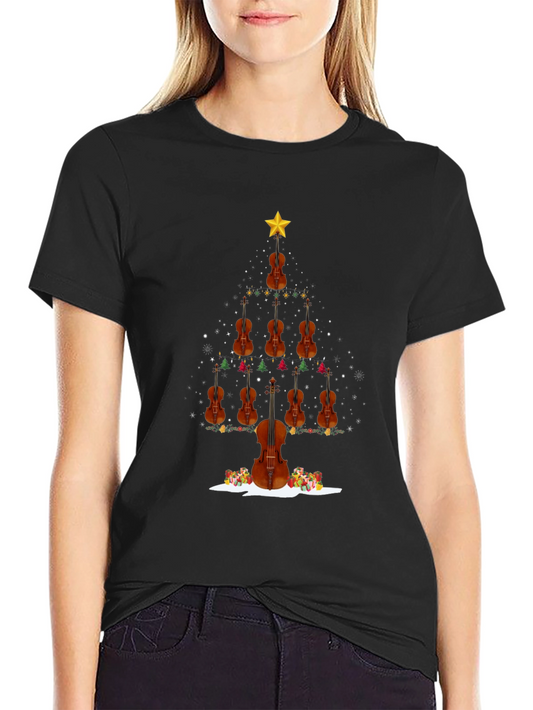 Violin Christmas Tree Black T-Shirt