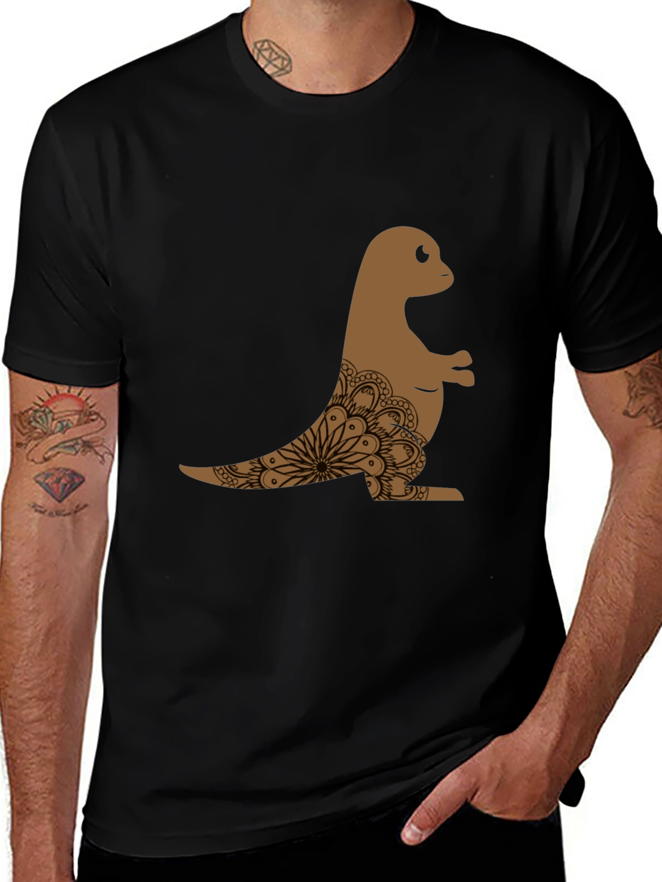 Mens Black T-Shirt with Otter Mandala Design