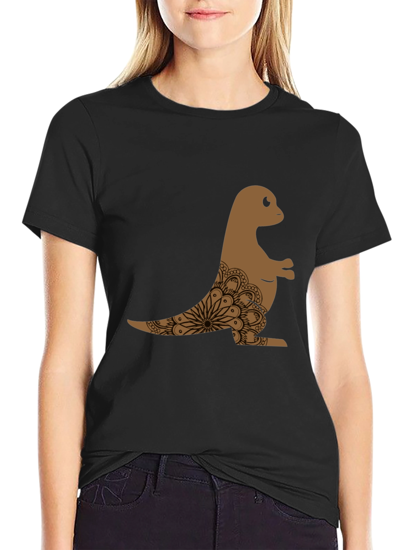 Mens Black T-Shirt with Otter Mandala Design
