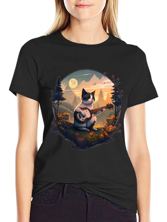 Cat Guitarist Graphic Tee - Mountain Serenade
