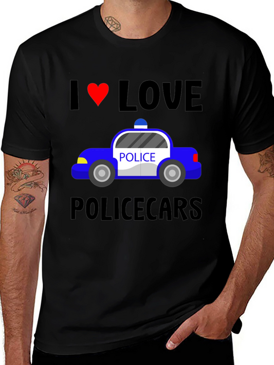I Love Police Cars Black T-Shirt