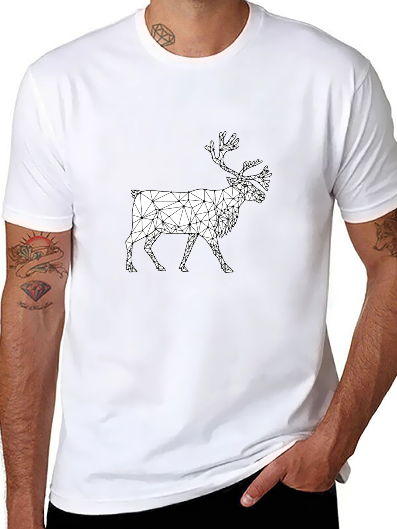Geometric Reindeer Graphic Black T-Shirt