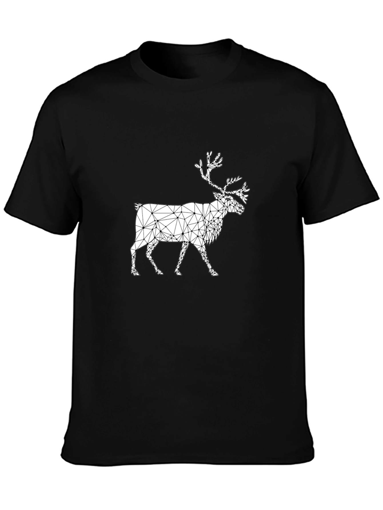 Geometric Reindeer Graphic Black T-Shirt