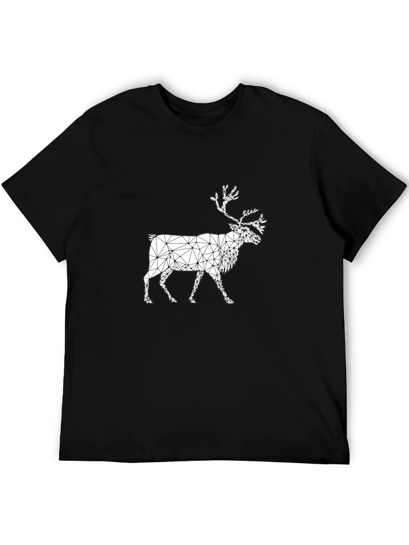 Geometric Reindeer Graphic Black T-Shirt