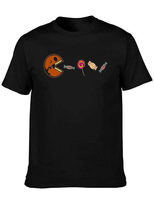 Funny Halloween Pumpkin Candy Graphic Tee - Black Cotton Blend