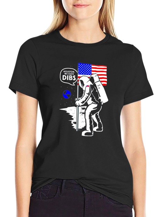 Astronaut USA Flag Moon Black T-Shirt