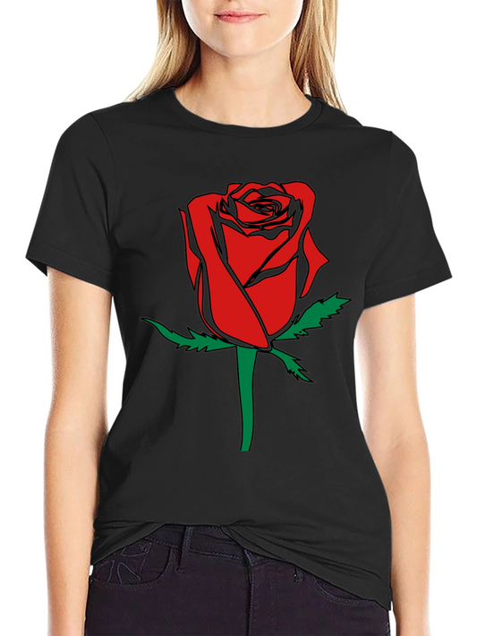 Bold Rose Graphic Tee - Black Cotton Casual Shirt